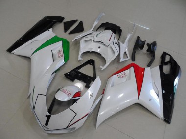 Carenagem Moto Ducati 848 1098 1198 2007-2014 - Branco Pérola & Italy Bandeira