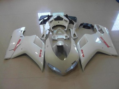 Carenagem Moto Ducati 848 1098 1198 2007-2014 - Branco Pérola Vermelho Decalques
