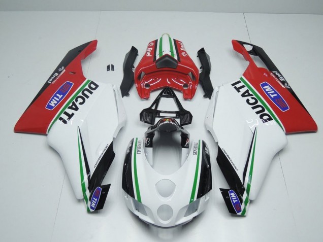 Carenagem Moto Ducati 848 1098 1198 2007-2014 - Branco Vermelho Enel